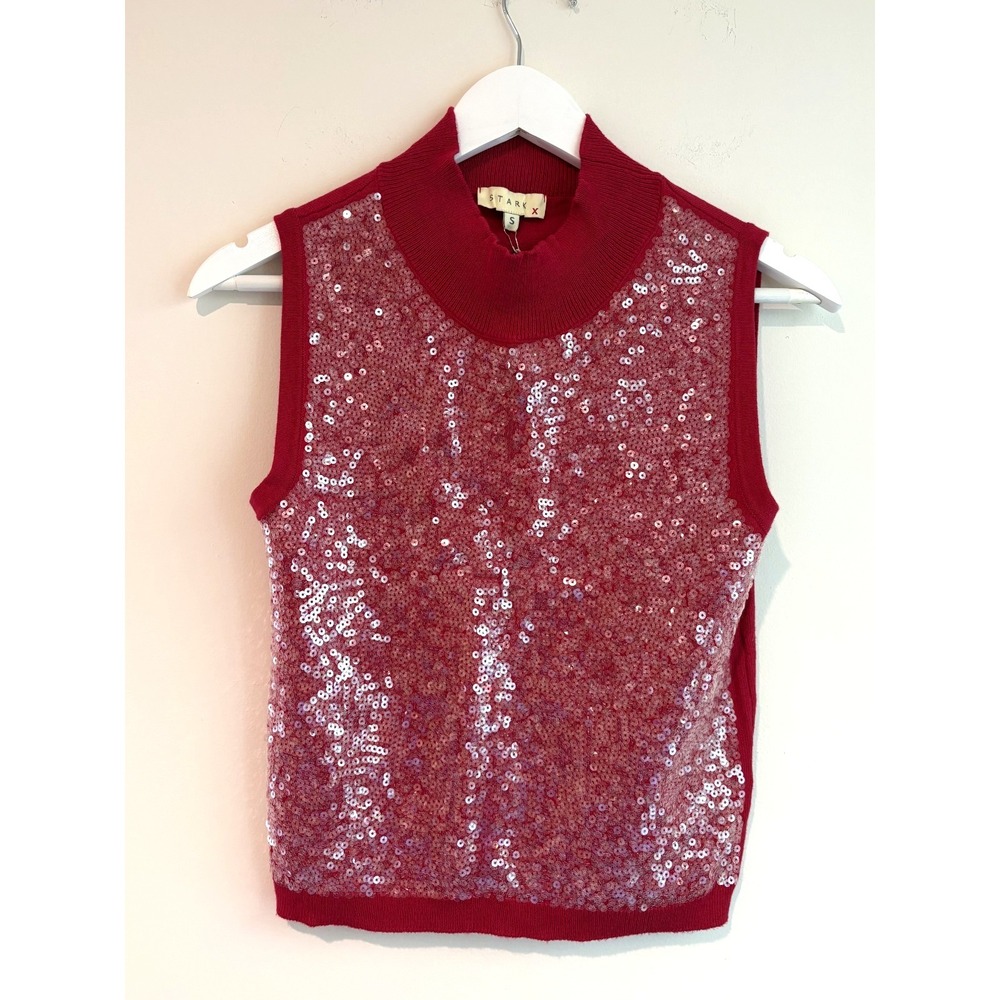 NWT STARKx Georgia Ruby Vest Top Mock Neck Sequin Front Knit Sleeveless Top S - Picture 2 of 10